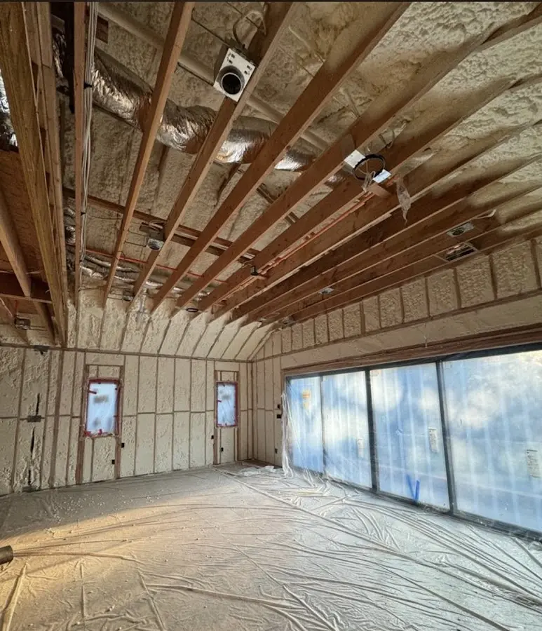 Interior walls and ceiling insulated with spray foam during new construction in Green Valley